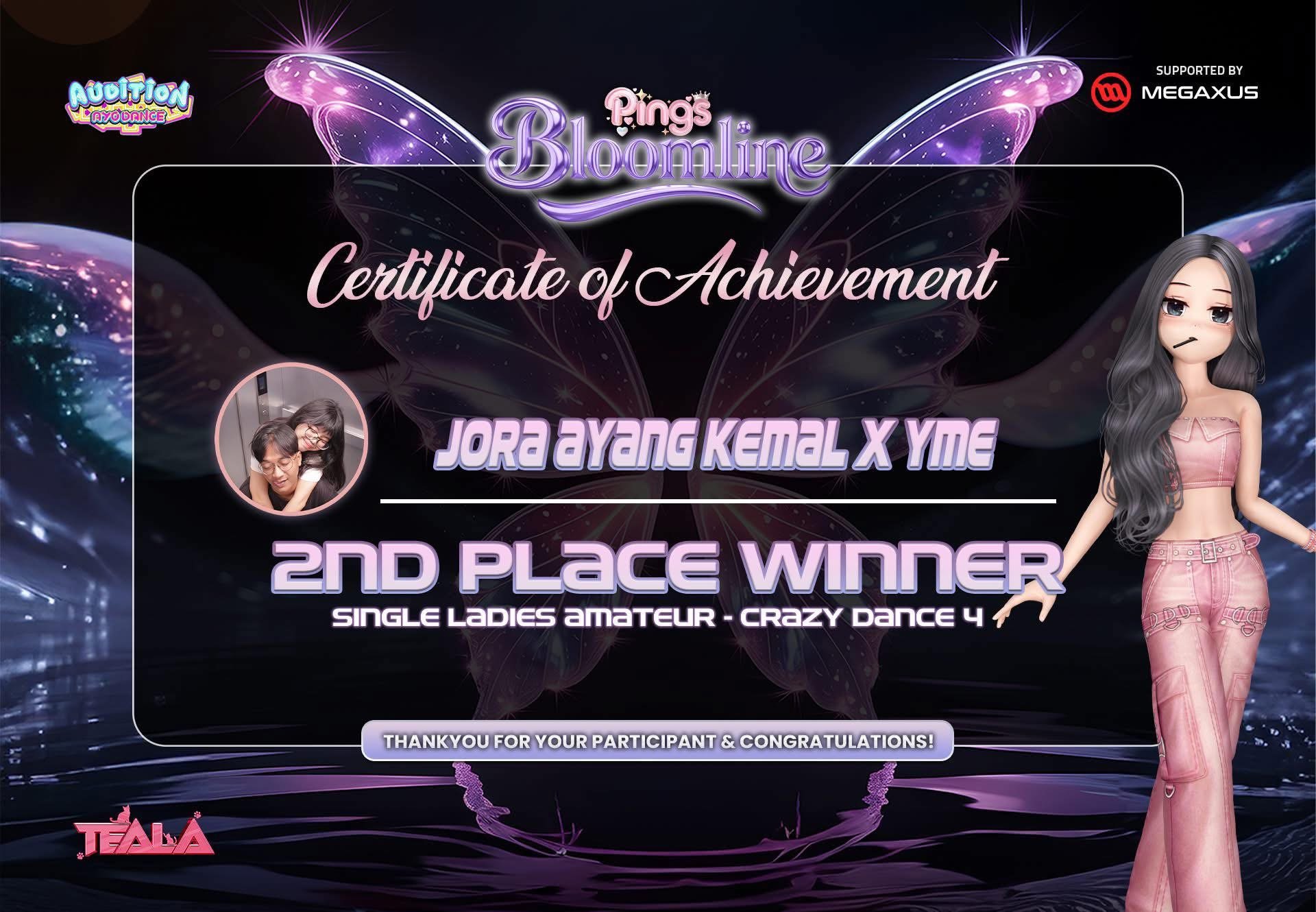 2ND PLACE SINGLE COMPETITION LADIES AMATEUR C4